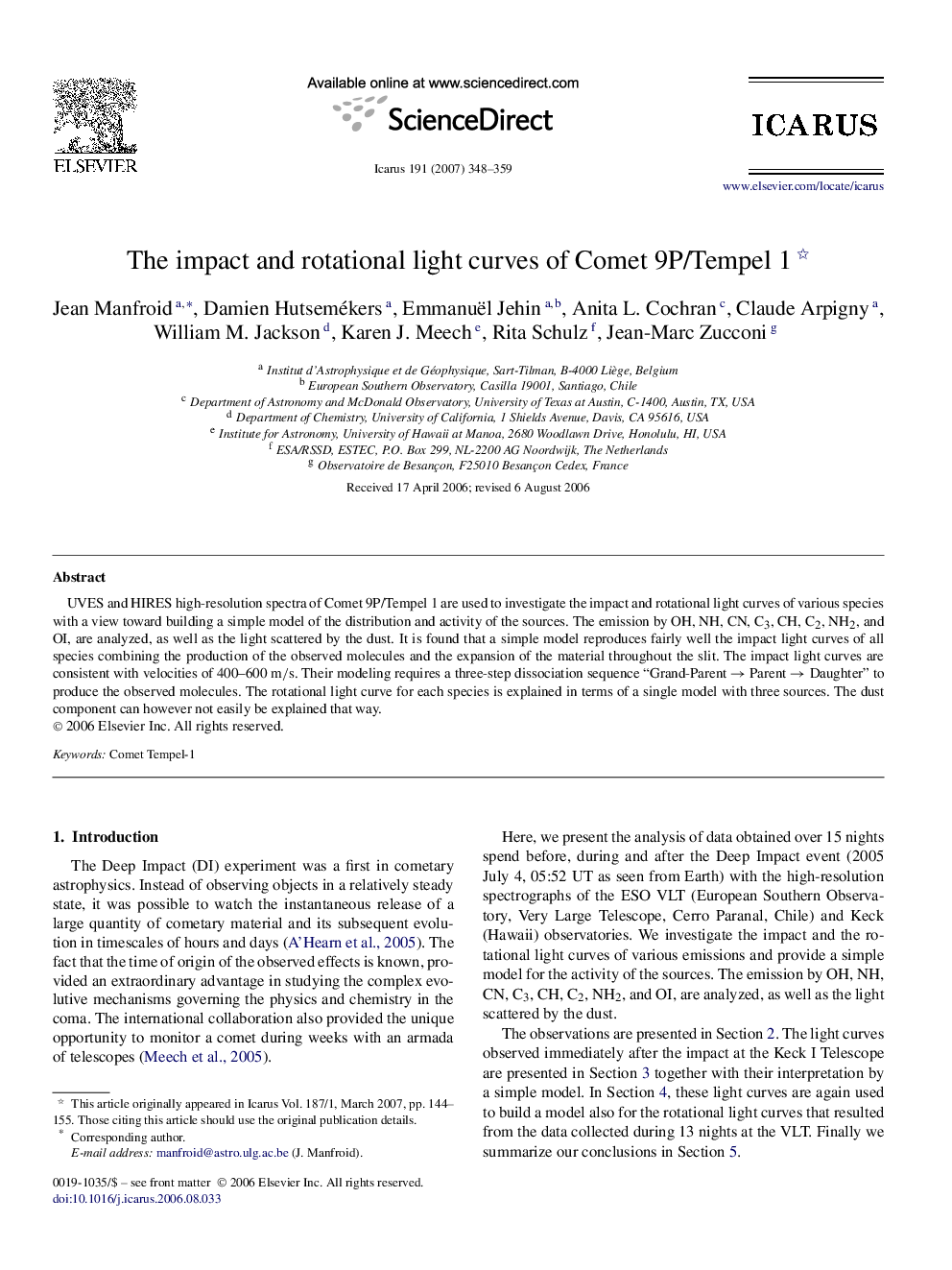 The impact and rotational light curves of Comet 9P/Tempel 1