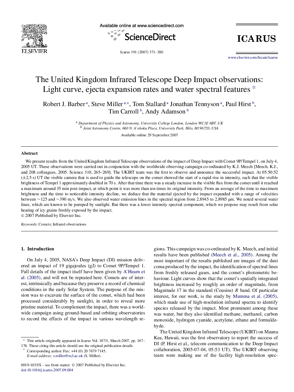 The United Kingdom Infrared Telescope Deep Impact observations: Light curve, ejecta expansion rates and water spectral features