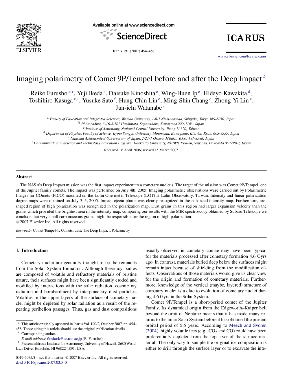 Imaging polarimetry of Comet 9P/Tempel before and after the Deep Impact 