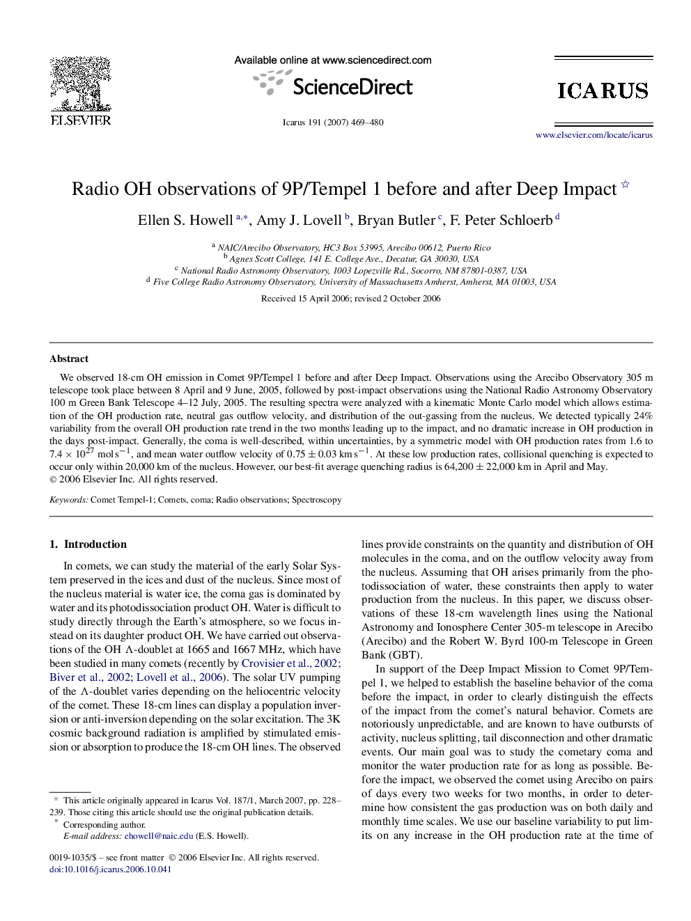 Radio OH observations of 9P/Tempel 1 before and after Deep Impact 