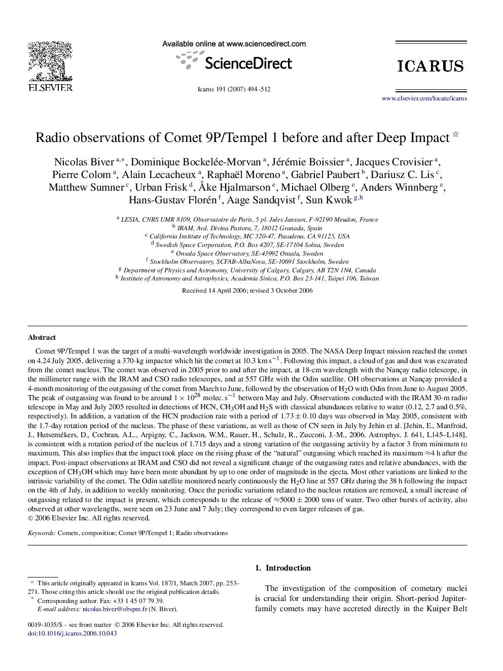 Radio observations of Comet 9P/Tempel 1 before and after Deep Impact 