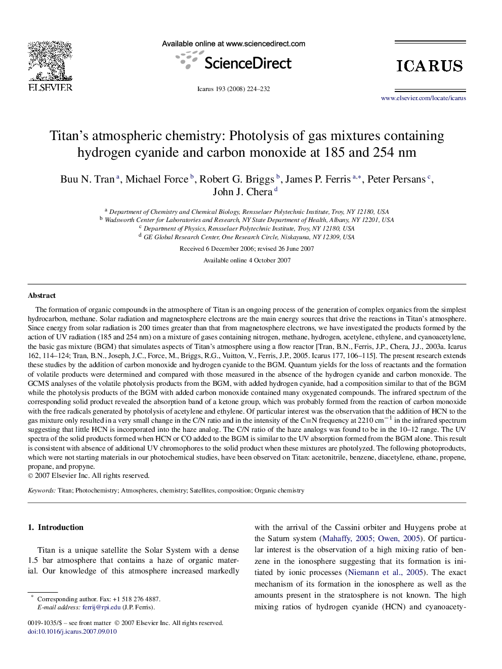 Titan's atmospheric chemistry: Photolysis of gas mixtures containing hydrogen cyanide and carbon monoxide at 185 and 254 nm