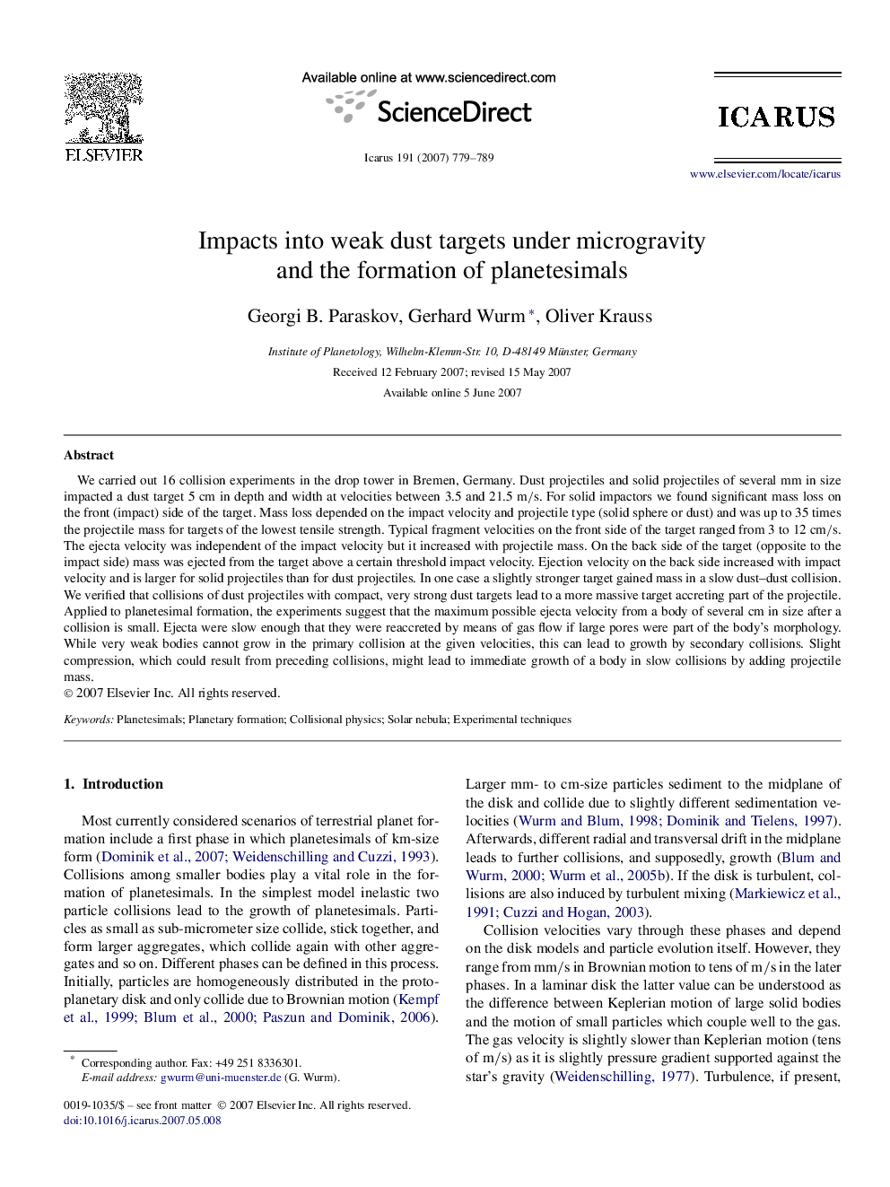 Impacts into weak dust targets under microgravity and the formation of planetesimals