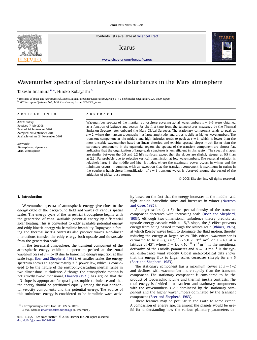 Wavenumber spectra of planetary-scale disturbances in the Mars atmosphere