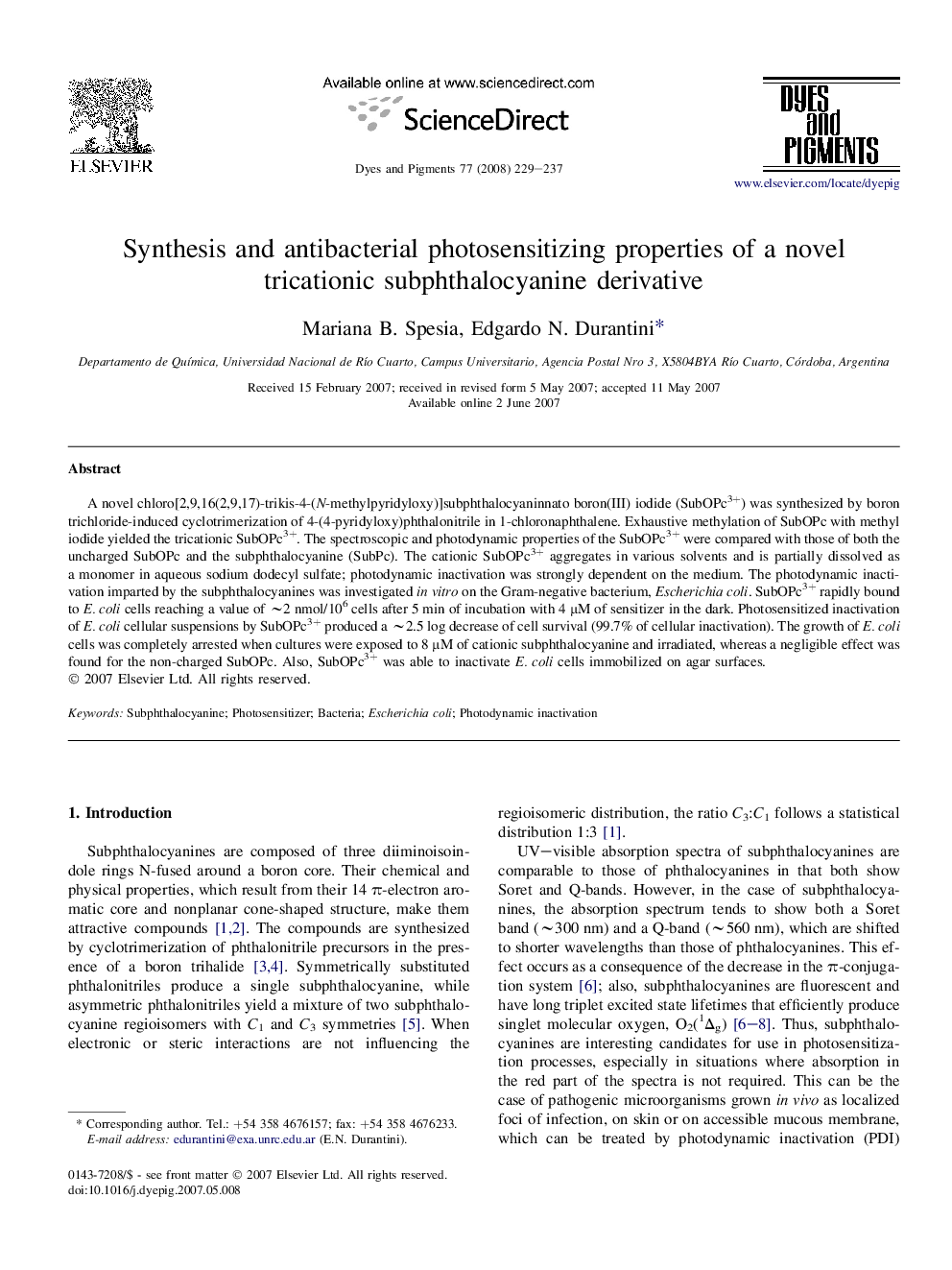 Synthesis and antibacterial photosensitizing properties of a novel tricationic subphthalocyanine derivative