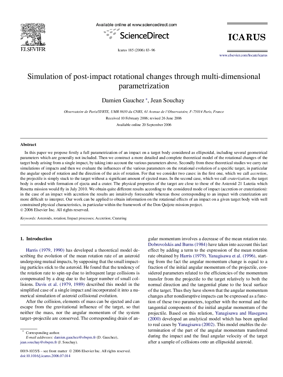 Simulation of post-impact rotational changes through multi-dimensional parametrization