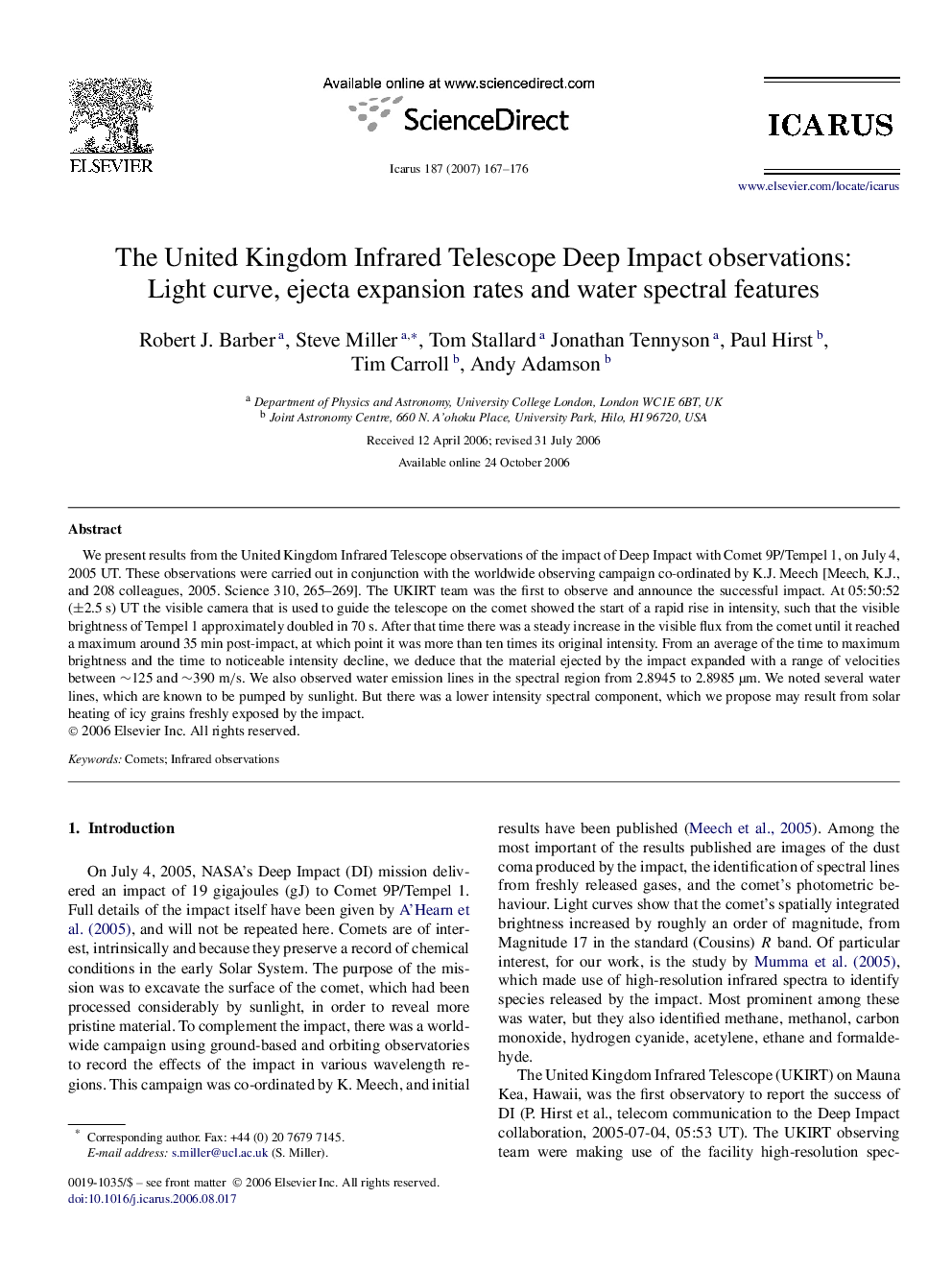 The United Kingdom Infrared Telescope Deep Impact observations: Light curve, ejecta expansion rates and water spectral features