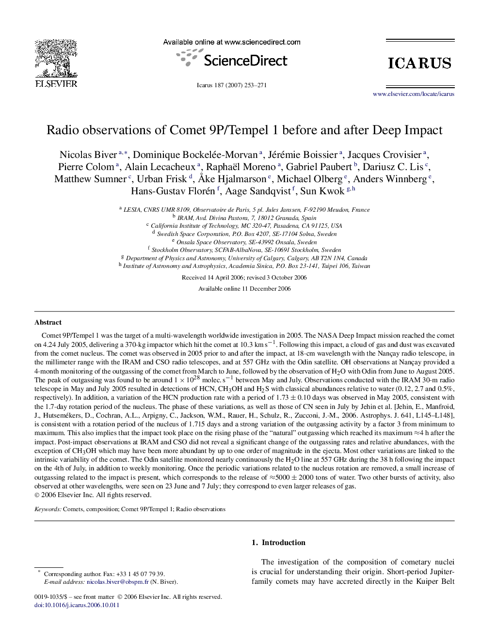 Radio observations of Comet 9P/Tempel 1 before and after Deep Impact