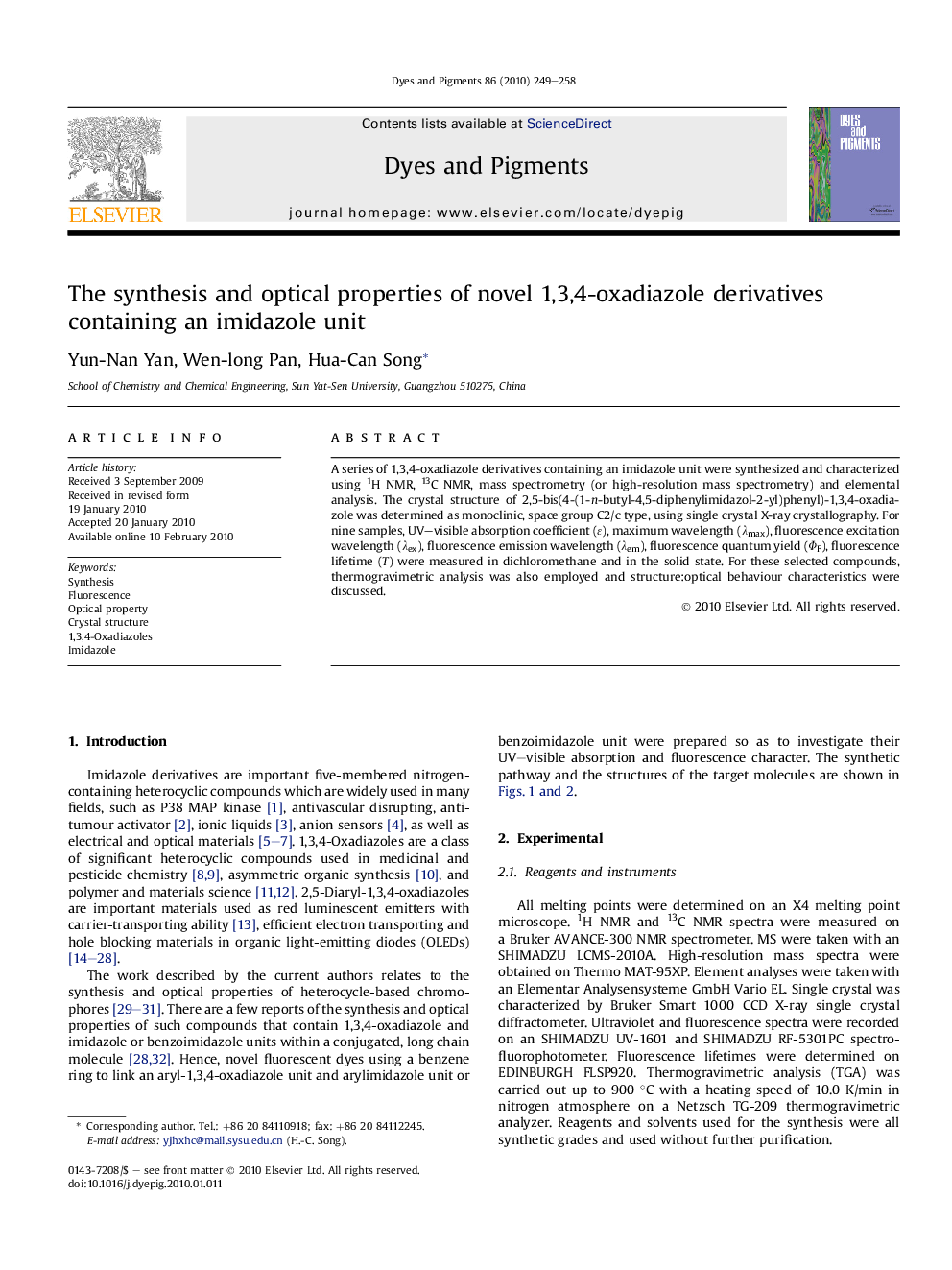 The synthesis and optical properties of novel 1,3,4-oxadiazole derivatives containing an imidazole unit