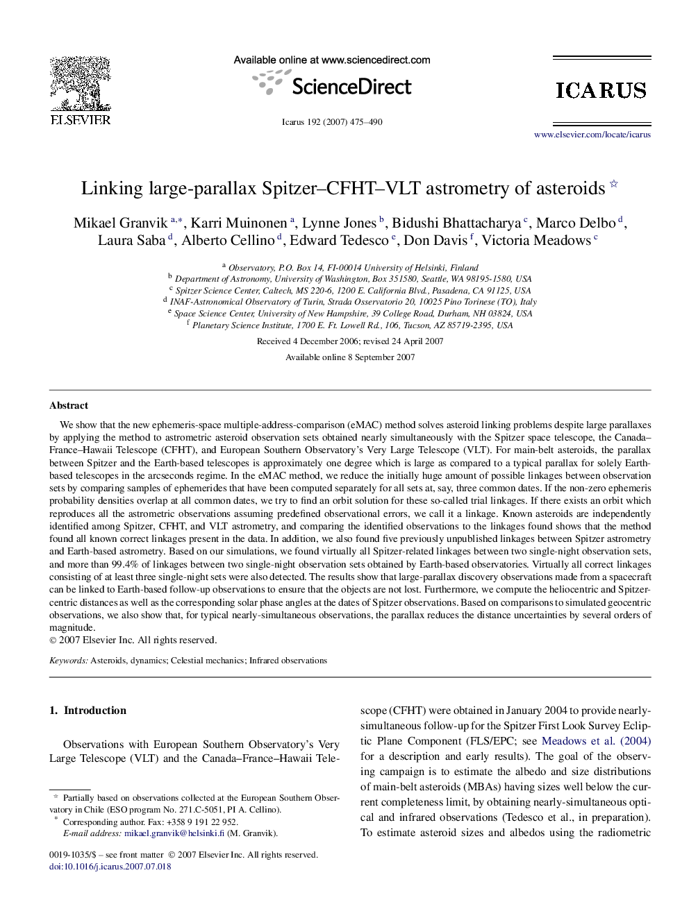 Linking large-parallax Spitzer-CFHT-VLT astrometry of asteroids