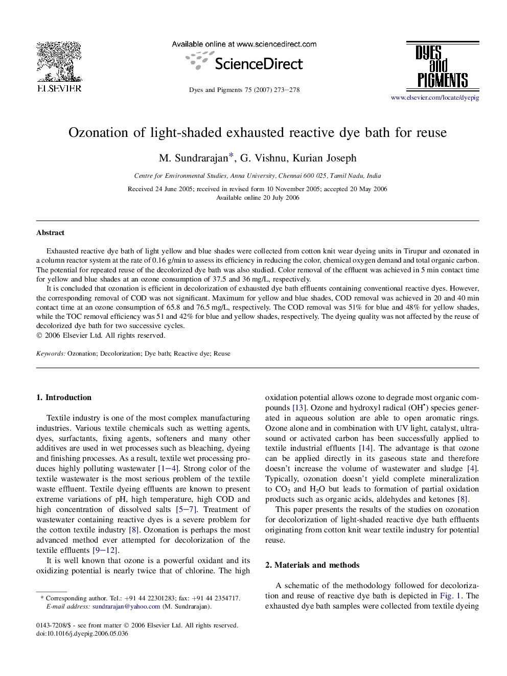 Ozonation of light-shaded exhausted reactive dye bath for reuse