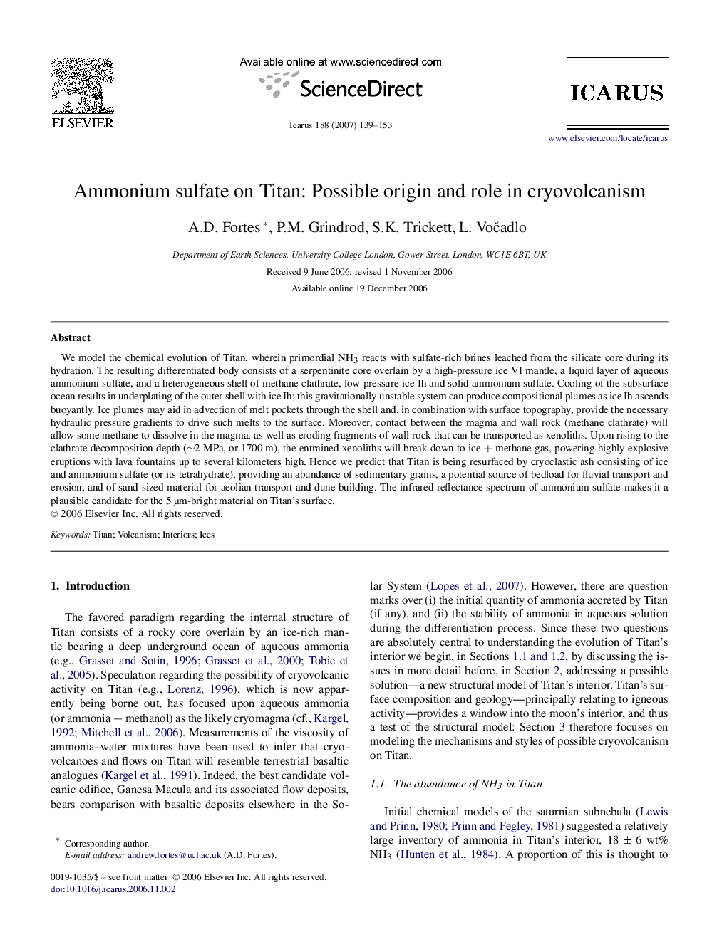 Ammonium sulfate on Titan: Possible origin and role in cryovolcanism