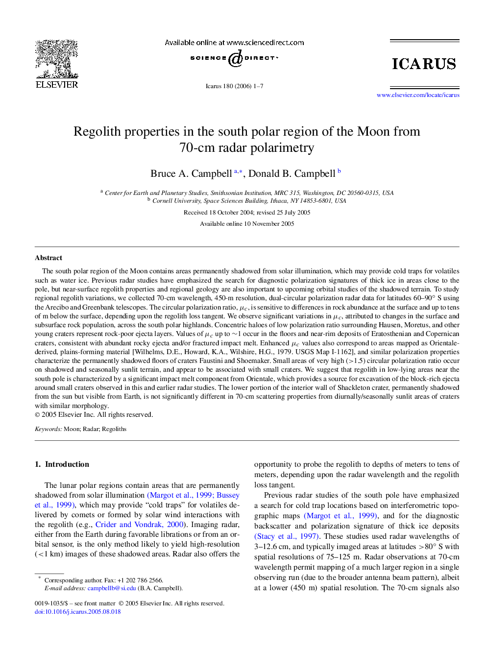 Regolith properties in the south polar region of the Moon from 70-cm radar polarimetry