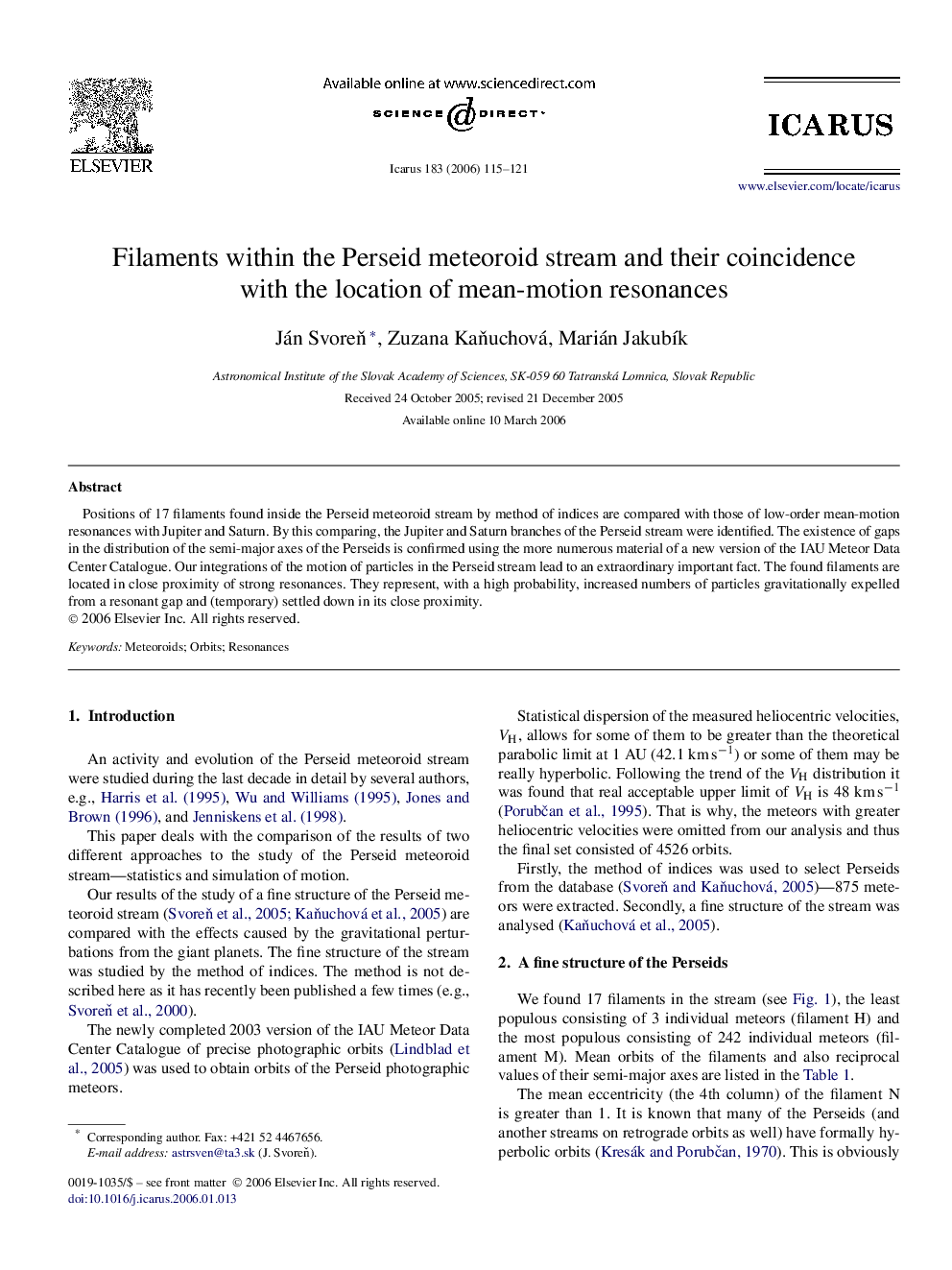 Filaments within the Perseid meteoroid stream and their coincidence with the location of mean-motion resonances