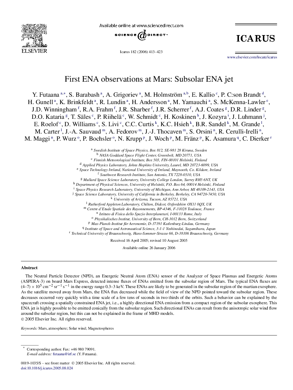 First ENA observations at Mars: Subsolar ENA jet