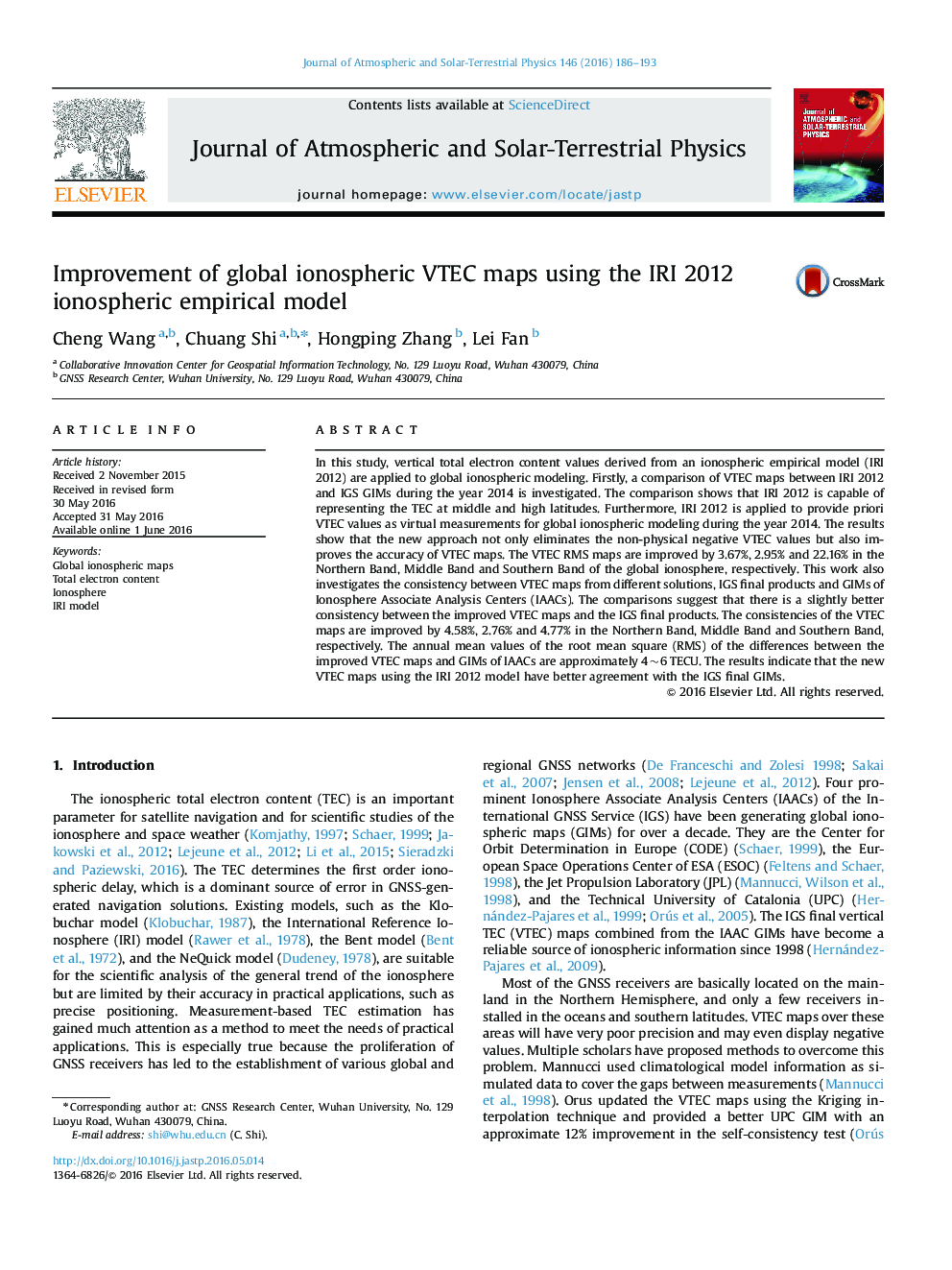 Improvement of global ionospheric VTEC maps using the IRI 2012 ionospheric empirical model