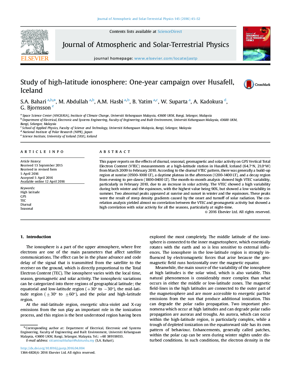 Study of high-latitude ionosphere: One-year campaign over Husafell, Iceland