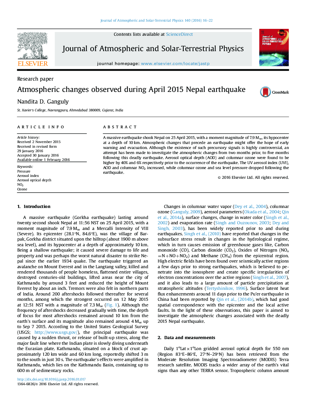 Atmospheric changes observed during April 2015 Nepal earthquake