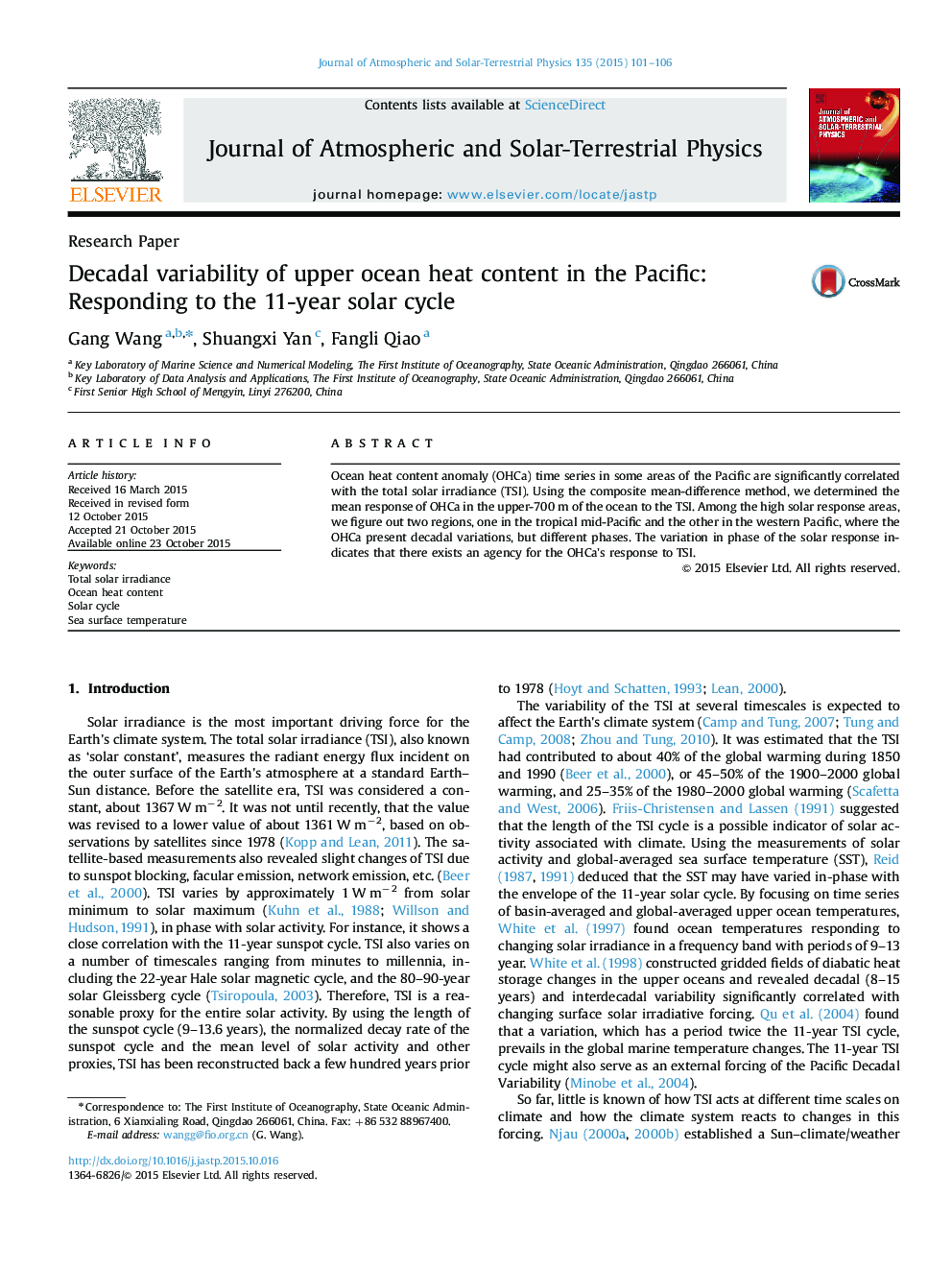 Decadal variability of upper ocean heat content in the Pacific: Responding to the 11-year solar cycle