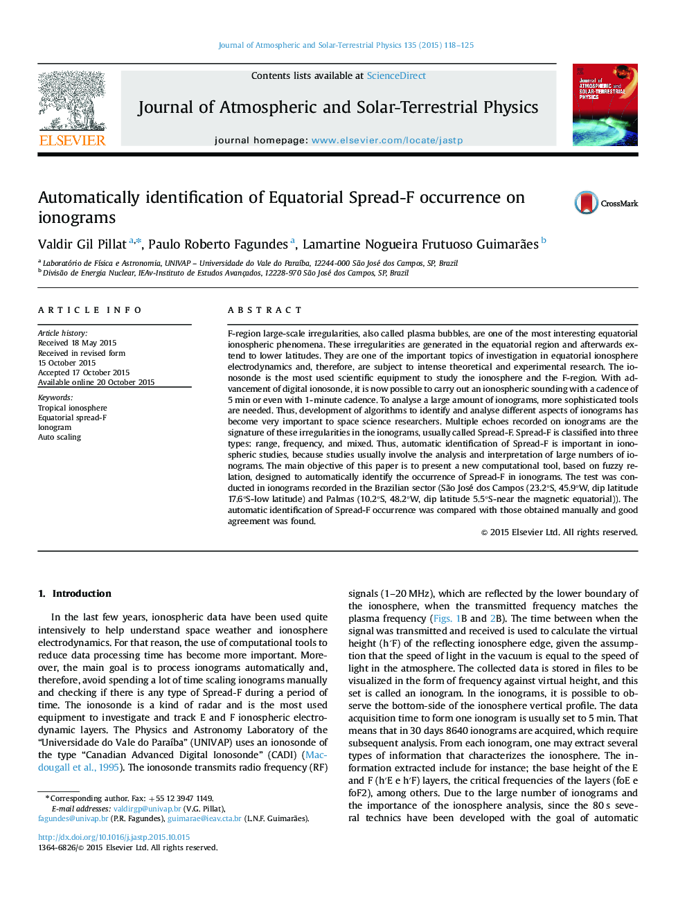 Automatically identification of Equatorial Spread-F occurrence on ionograms