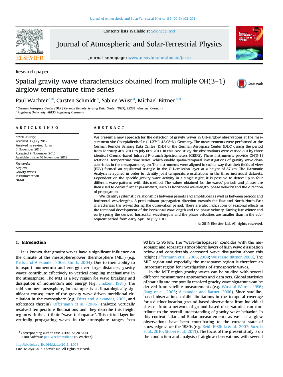 Spatial gravity wave characteristics obtained from multiple OH(3–1) airglow temperature time series