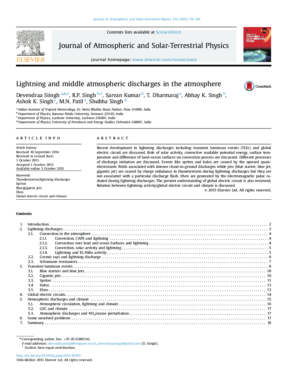 Lightning and middle atmospheric discharges in the atmosphere