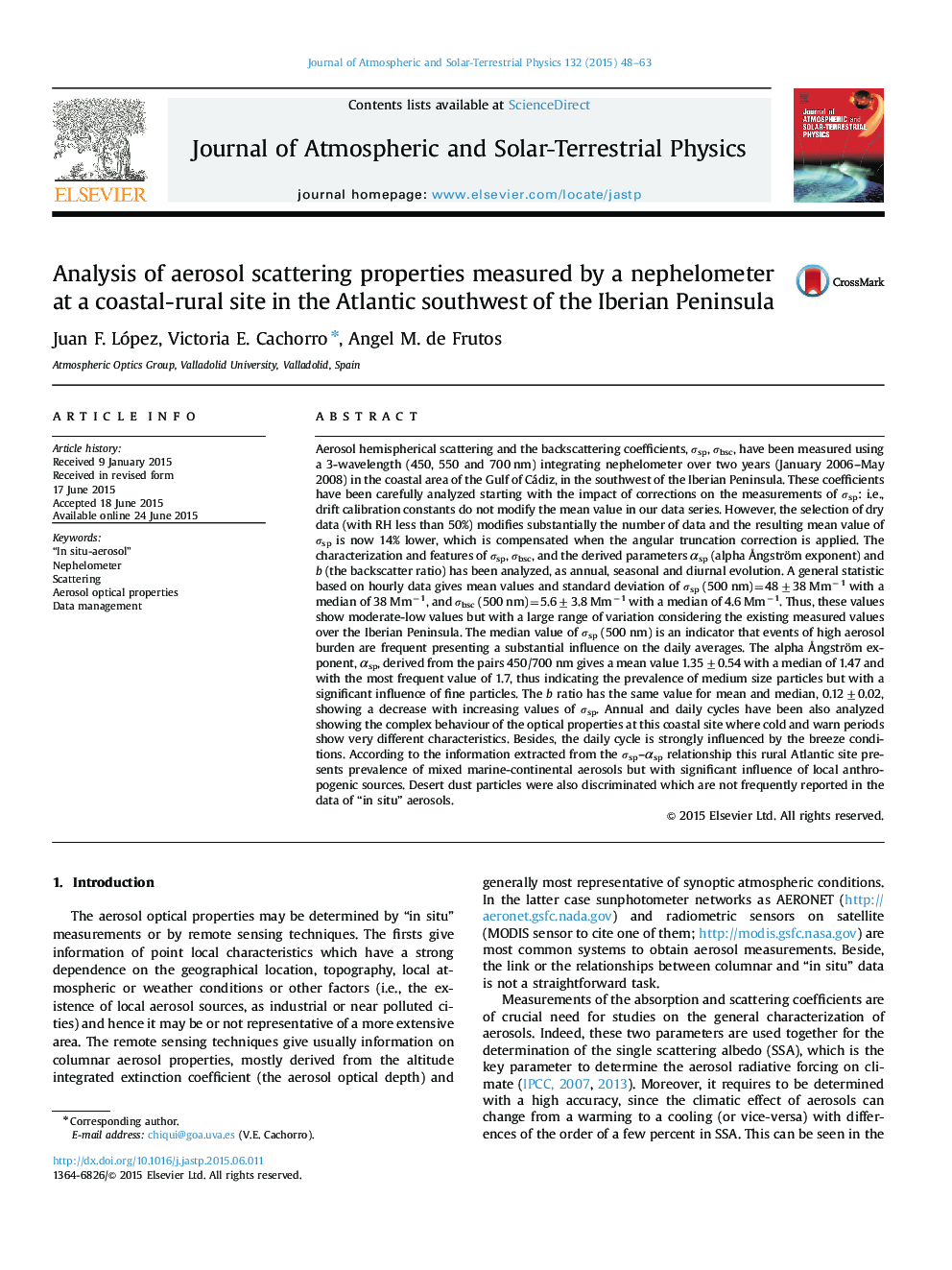 Analysis of aerosol scattering properties measured by a nephelometer at a coastal-rural site in the Atlantic southwest of the Iberian Peninsula