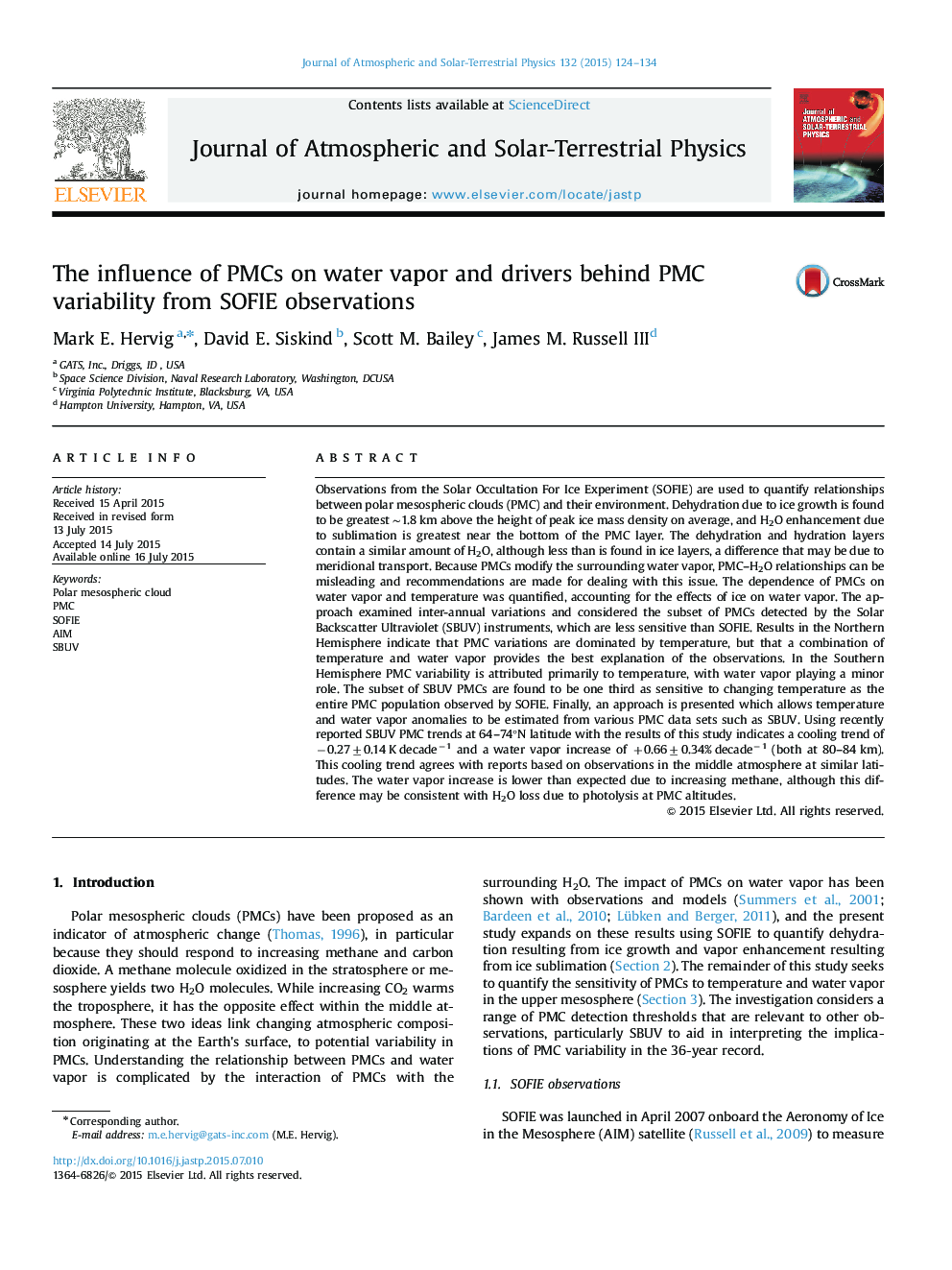 The influence of PMCs on water vapor and drivers behind PMC variability from SOFIE observations