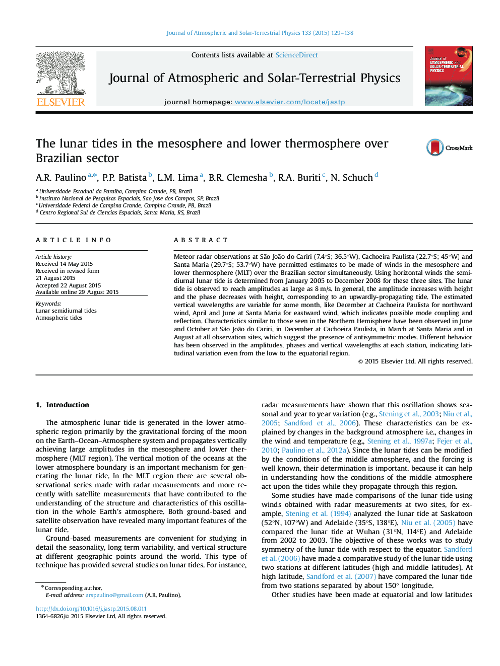 The lunar tides in the mesosphere and lower thermosphere over Brazilian sector