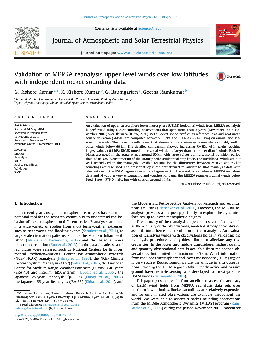 Validation of MERRA reanalysis upper-level winds over low latitudes with independent rocket sounding data