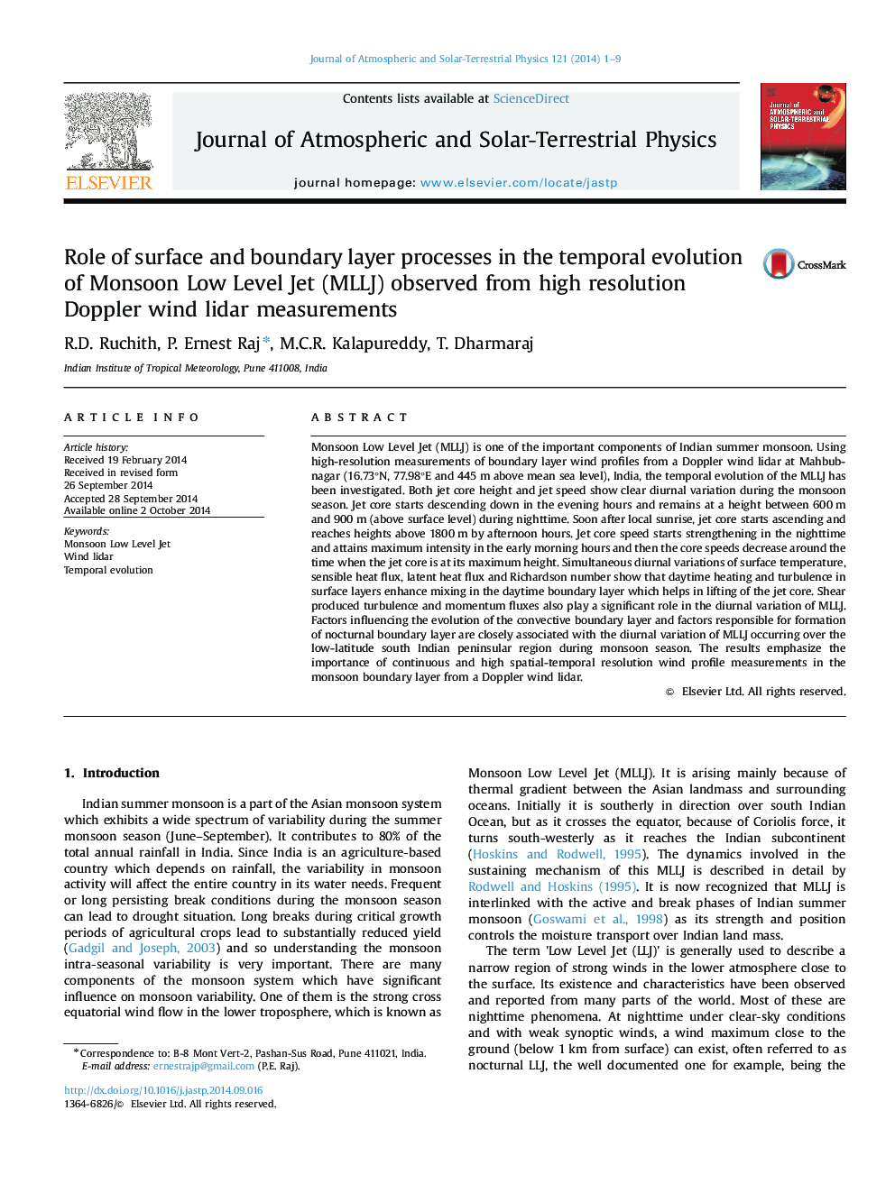 Role of surface and boundary layer processes in the temporal evolution of Monsoon Low Level Jet (MLLJ) observed from high resolution Doppler wind lidar measurements
