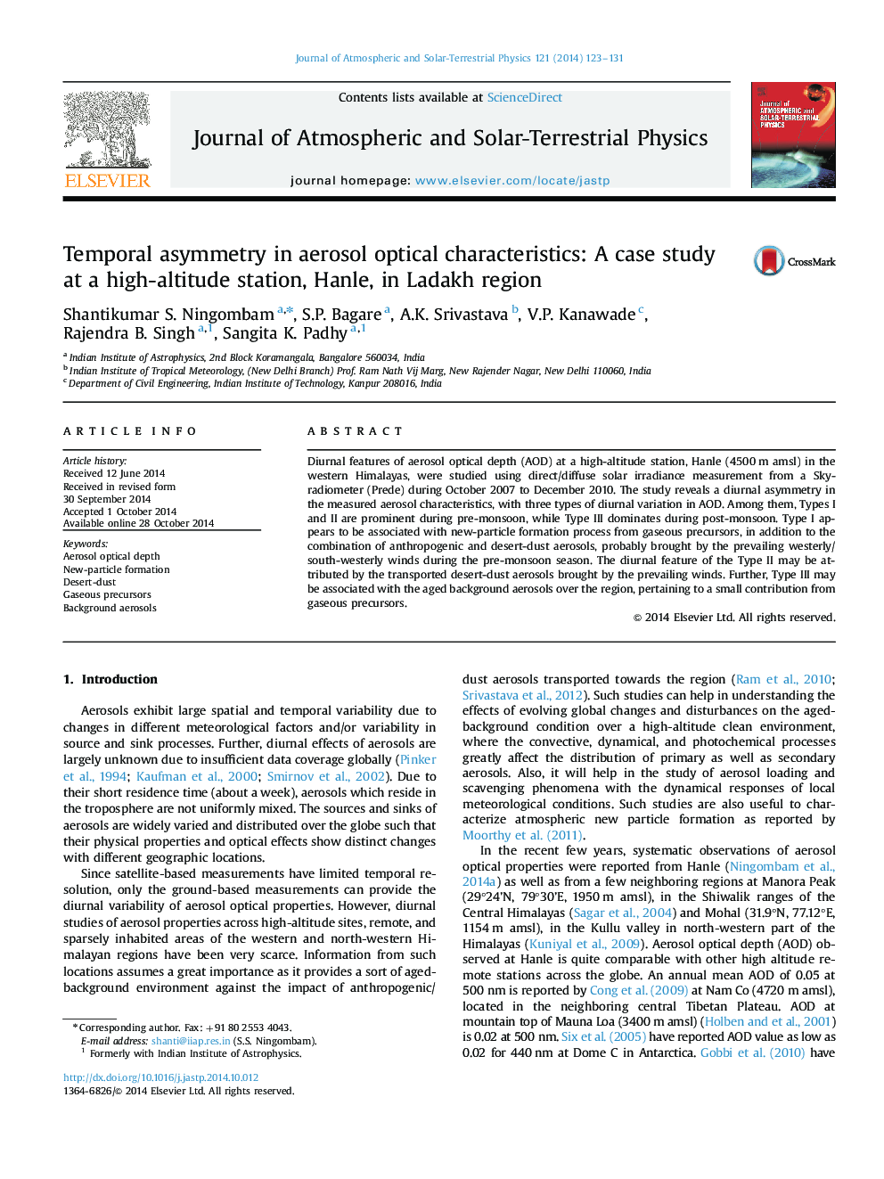 Temporal asymmetry in aerosol optical characteristics: A case study at a high-altitude station, Hanle, in Ladakh region