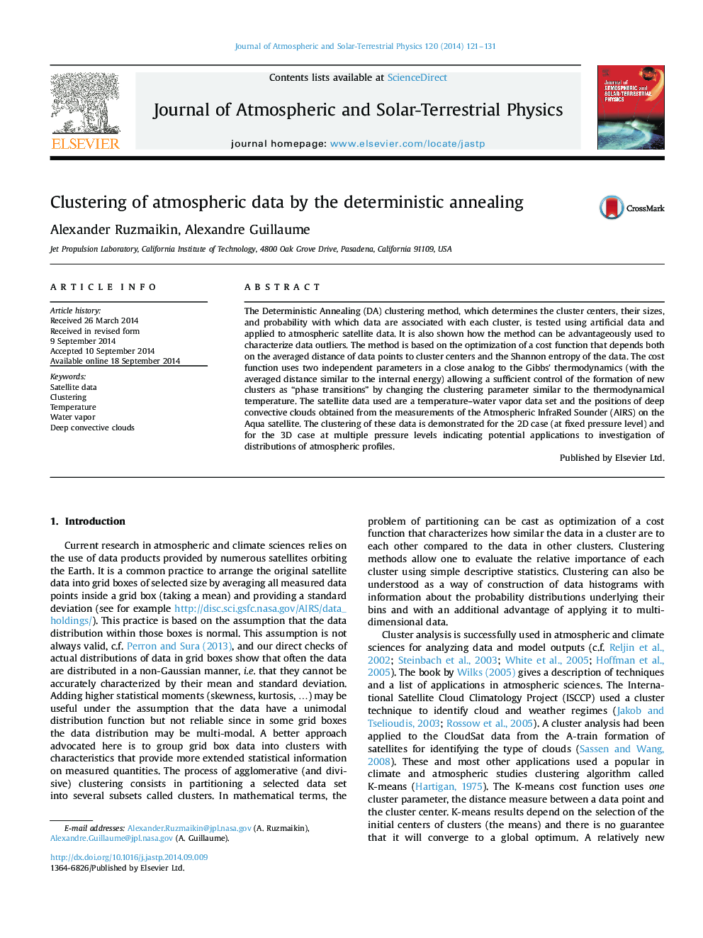 Clustering of atmospheric data by the deterministic annealing