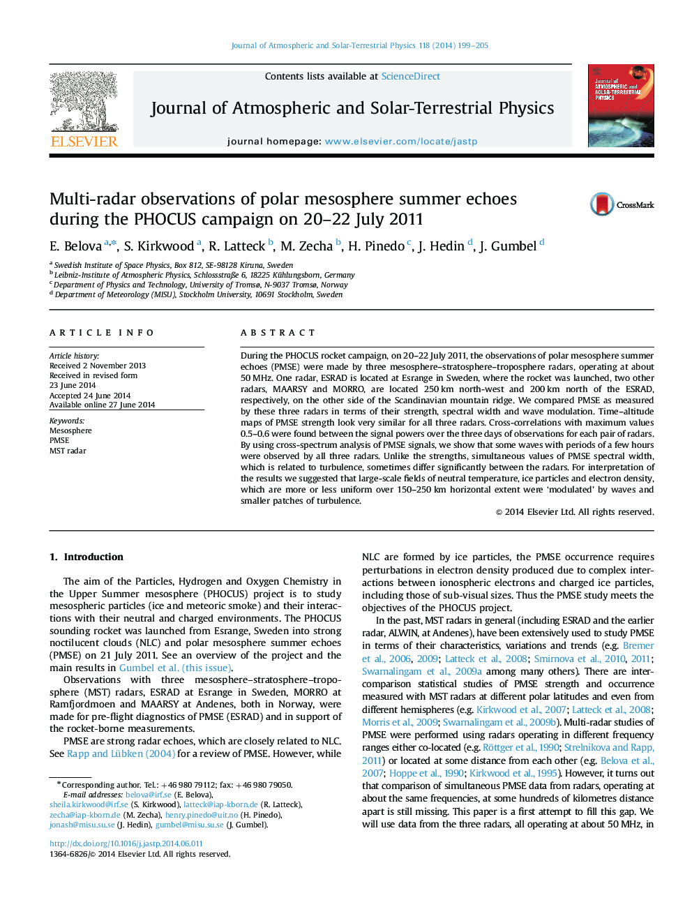 Multi-radar observations of polar mesosphere summer echoes during the PHOCUS campaign on 20–22 July 2011