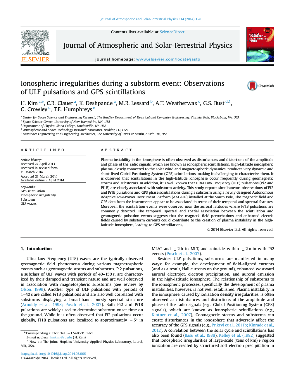 Ionospheric irregularities during a substorm event: Observations of ULF pulsations and GPS scintillations