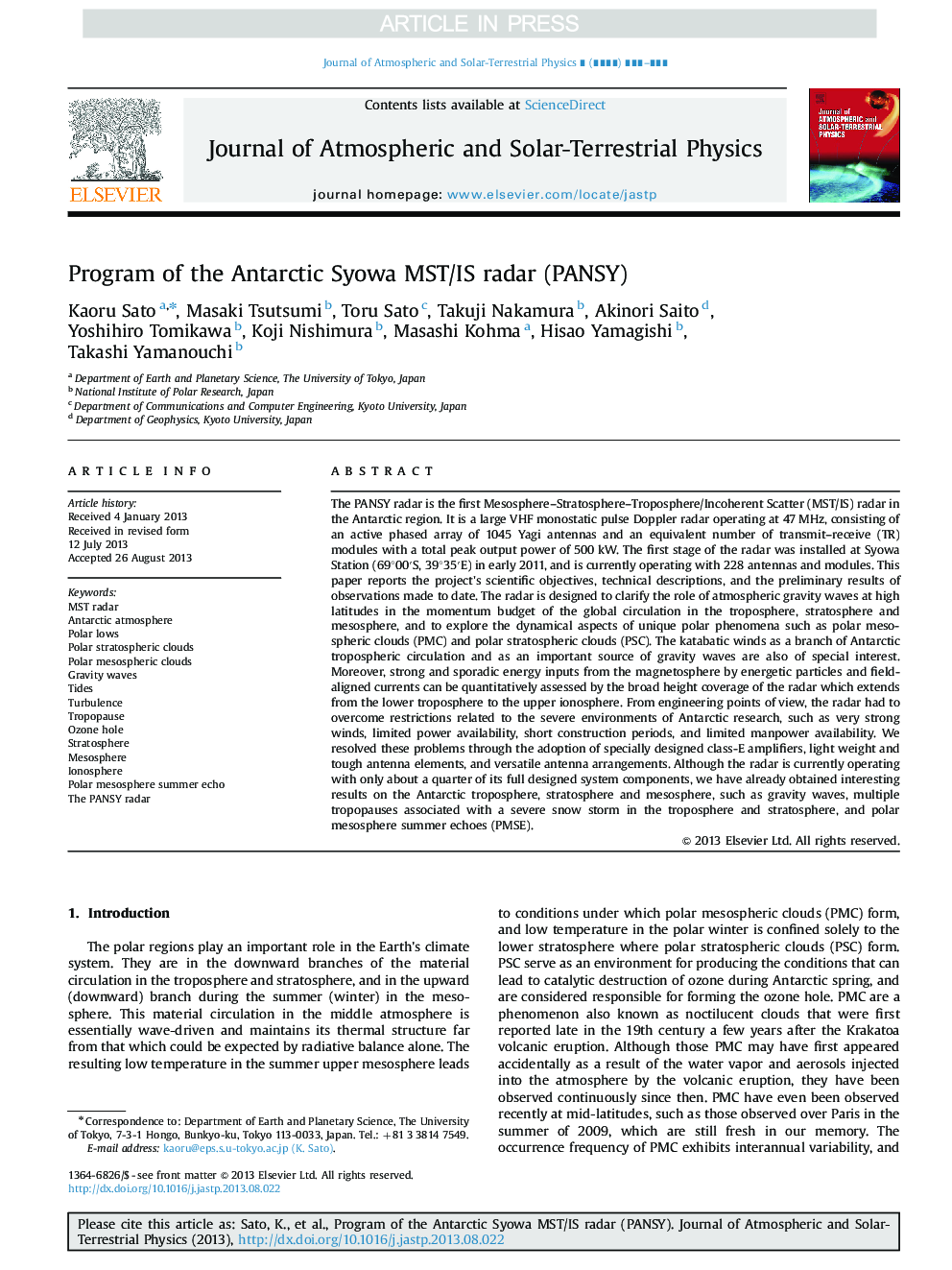 Program of the Antarctic Syowa MST/IS radar (PANSY)