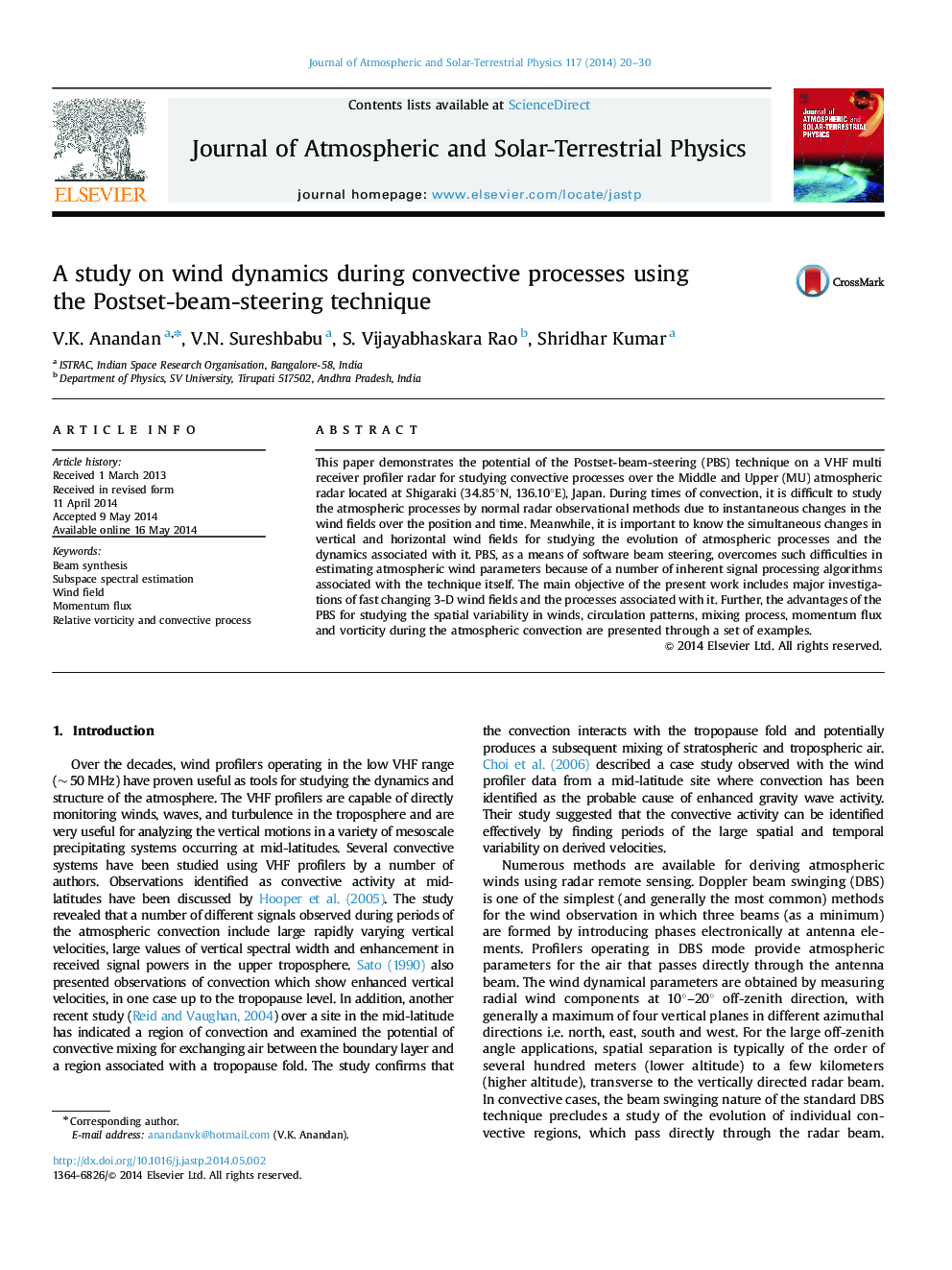A study on wind dynamics during convective processes using the Postset-beam-steering technique