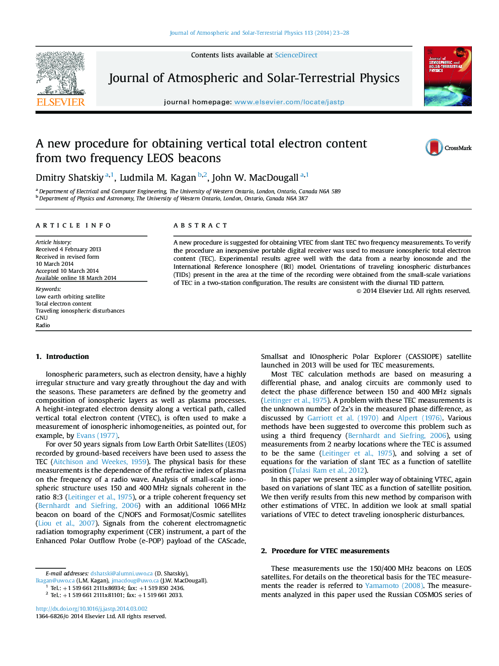 A new procedure for obtaining vertical total electron content from two frequency LEOS beacons