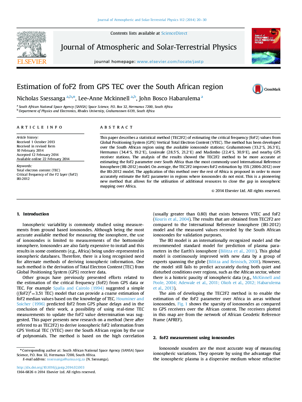 Estimation of foF2 from GPS TEC over the South African region