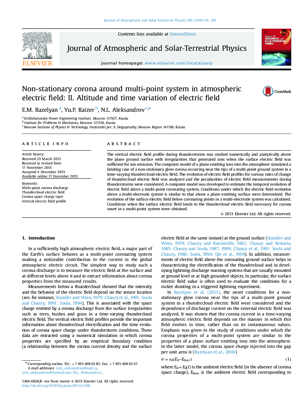 Non-stationary corona around multi-point system in atmospheric electric field: II. Altitude and time variation of electric field