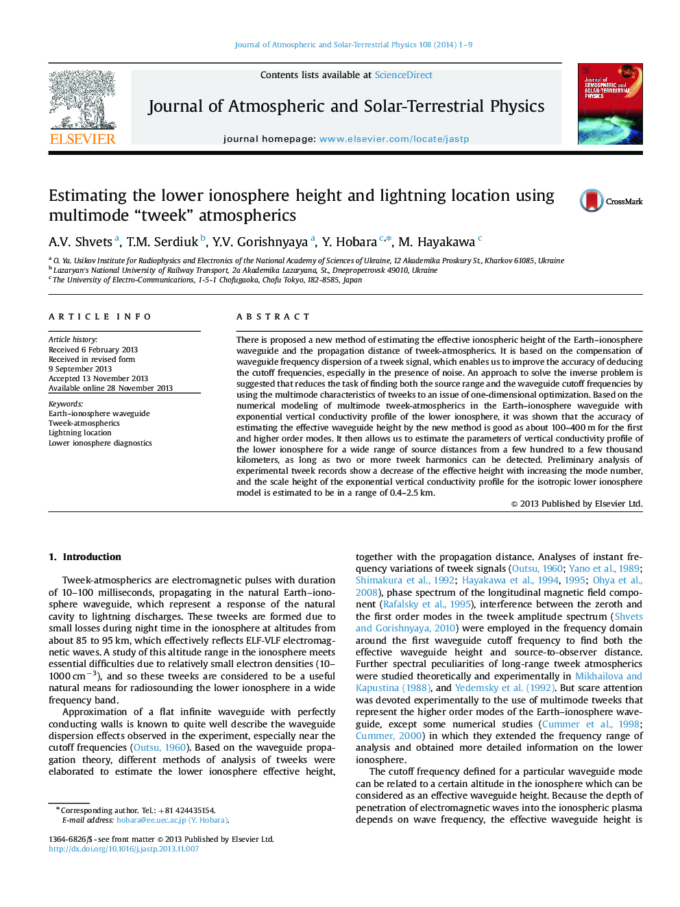 Estimating the lower ionosphere height and lightning location using multimode “tweek” atmospherics