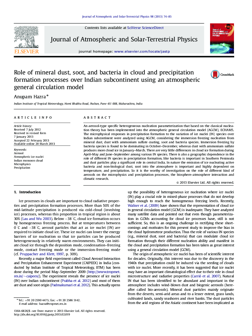 Role of mineral dust, soot, and bacteria in cloud and precipitation formation processes over Indian subcontinent using an atmospheric general circulation model