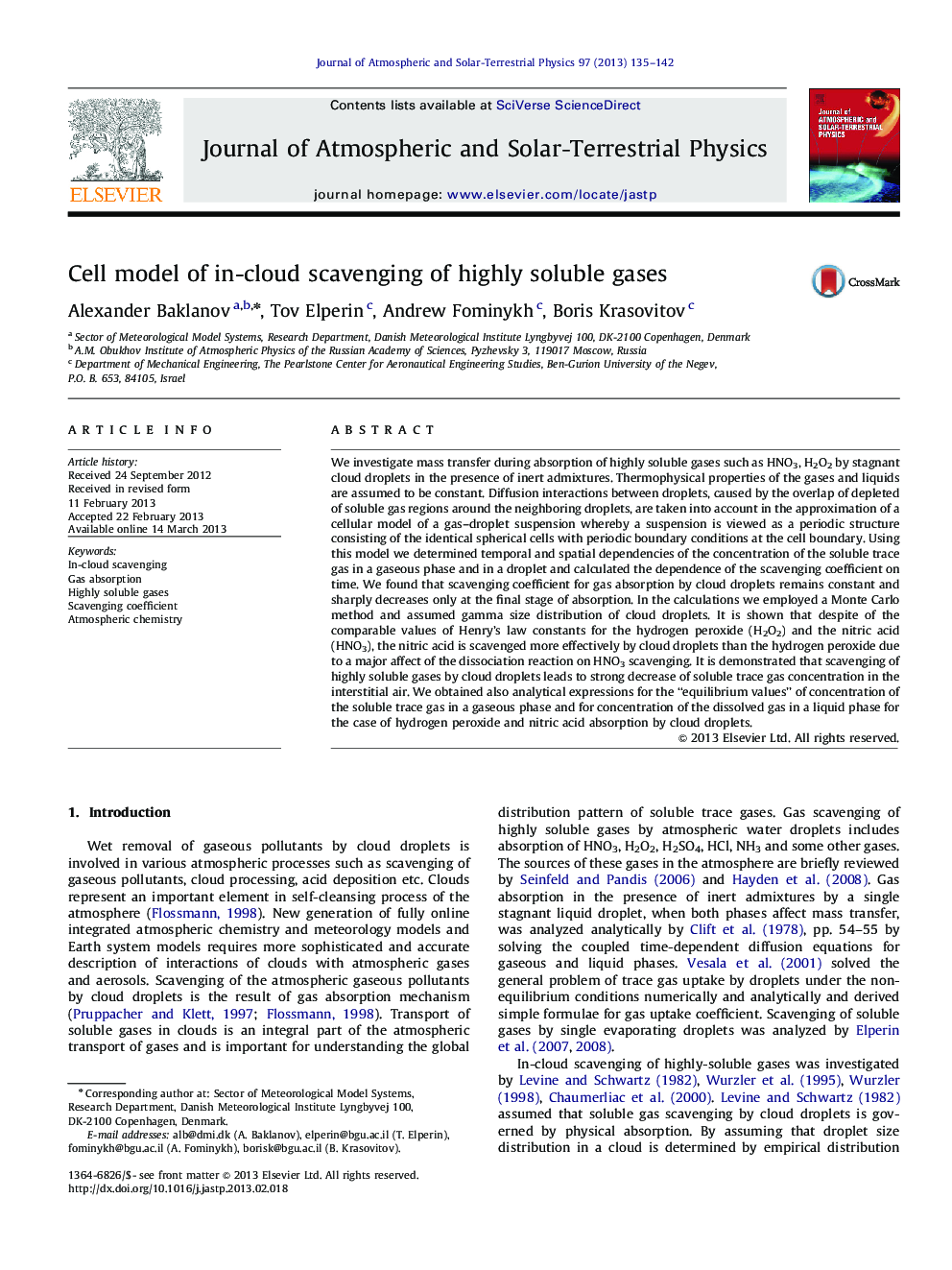 Cell model of in-cloud scavenging of highly soluble gases