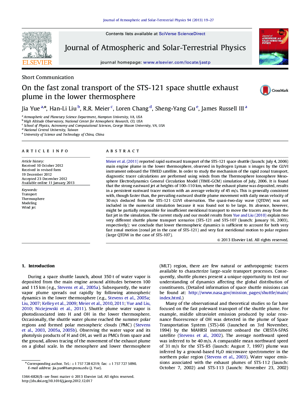 On the fast zonal transport of the STS-121 space shuttle exhaust plume in the lower thermosphere