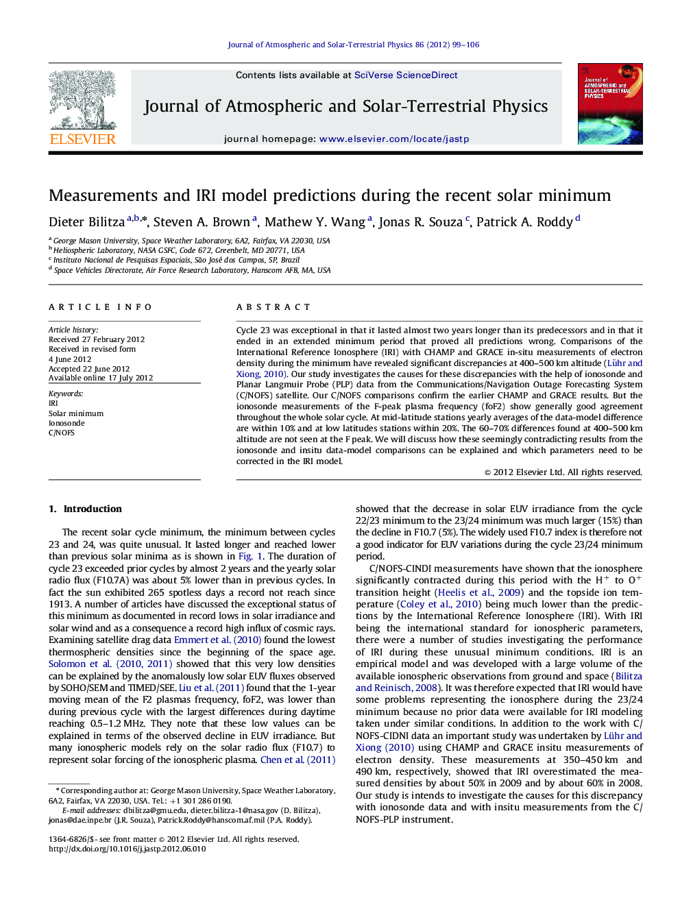 Measurements and IRI model predictions during the recent solar minimum