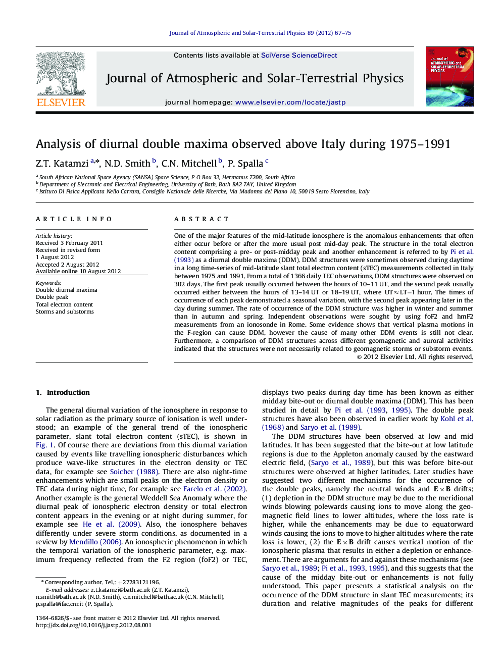Analysis of diurnal double maxima observed above Italy during 1975-1991