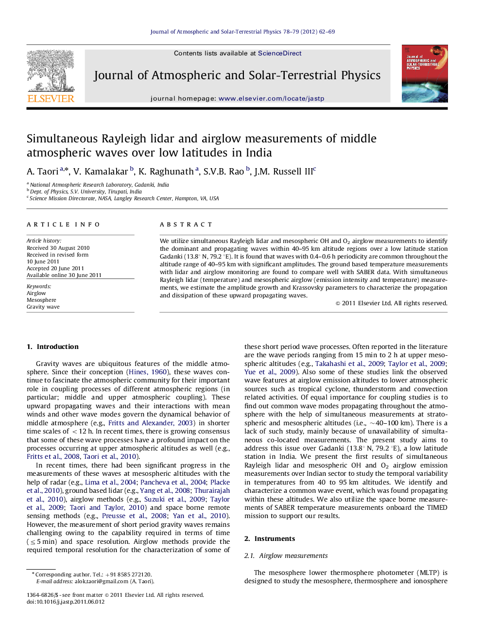 Simultaneous Rayleigh lidar and airglow measurements of middle atmospheric waves over low latitudes in India