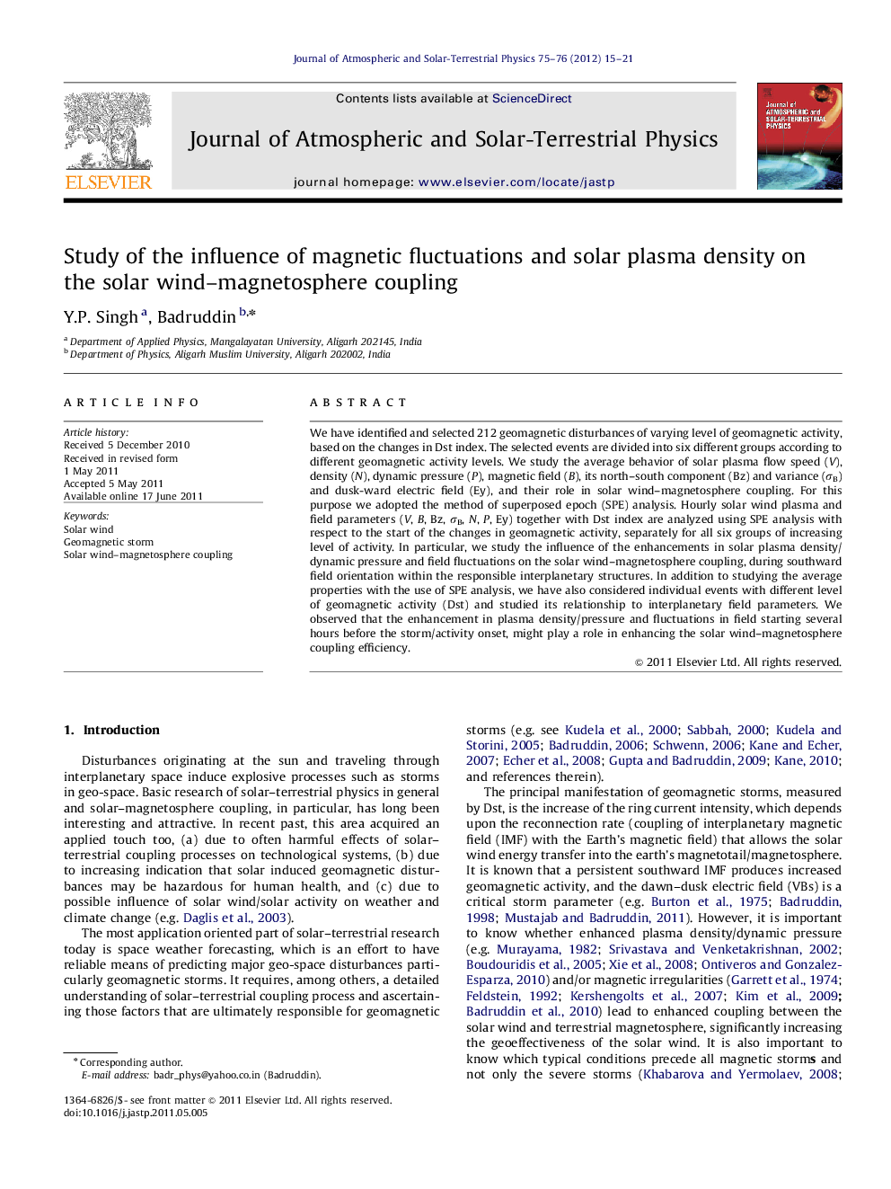 Study of the influence of magnetic fluctuations and solar plasma density on the solar wind–magnetosphere coupling