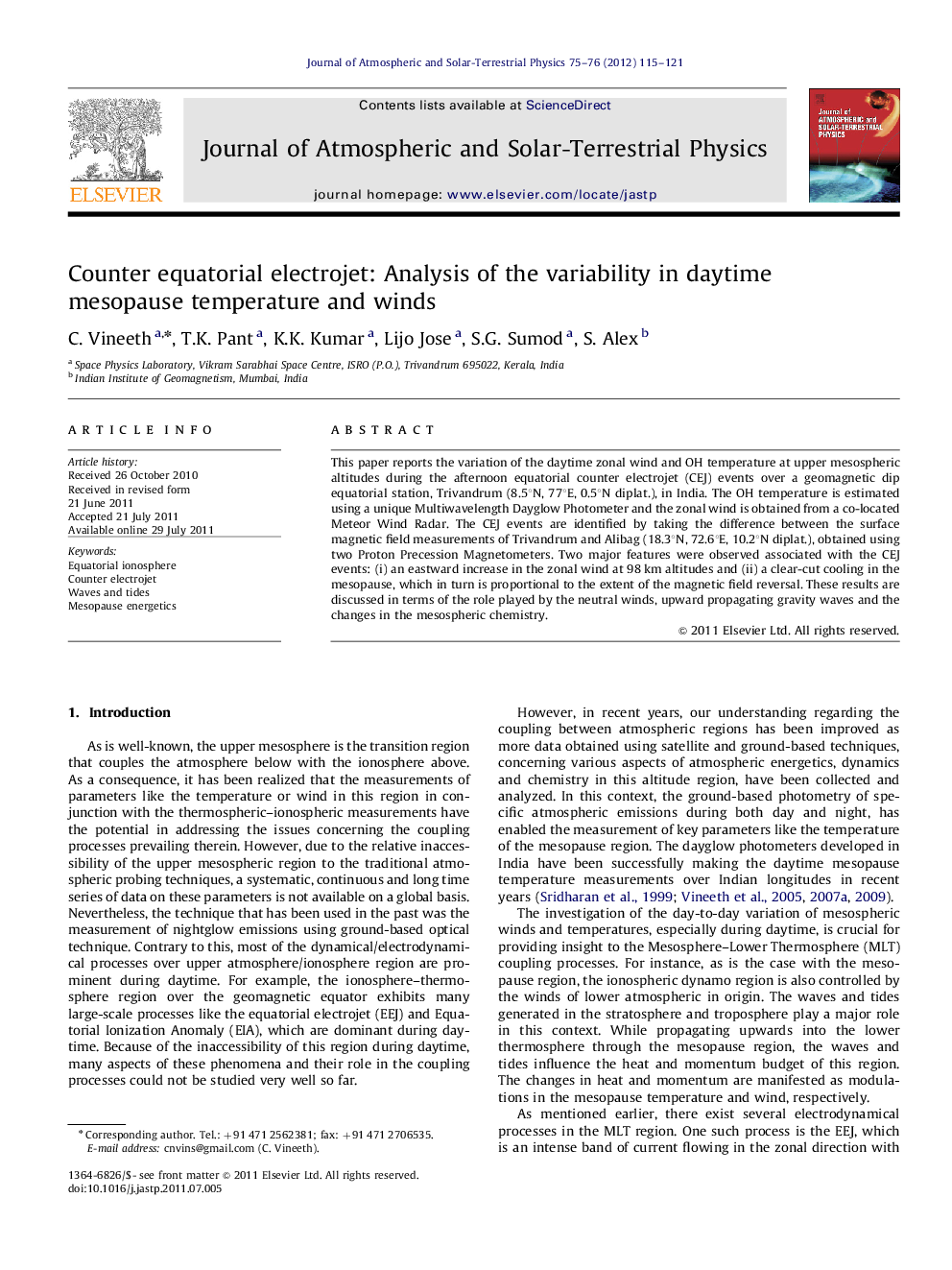 Counter equatorial electrojet: Analysis of the variability in daytime mesopause temperature and winds