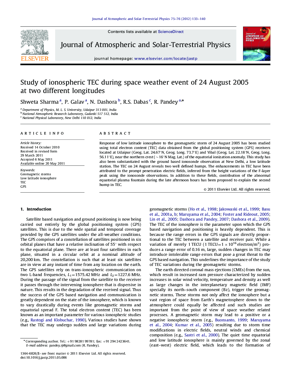 Study of ionospheric TEC during space weather event of 24 August 2005 at two different longitudes